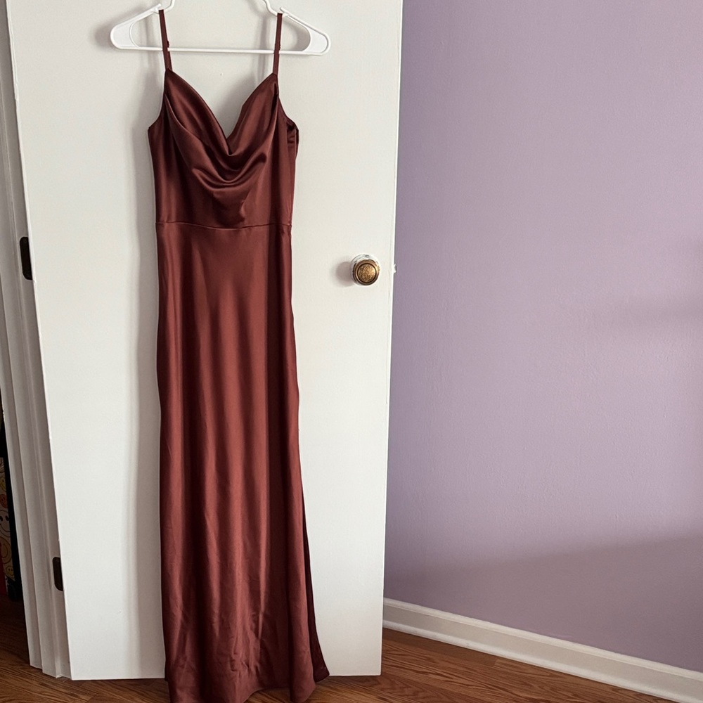 Revelry Satin Maxi Dress in Rich Brown